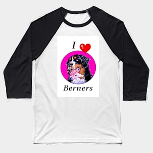 I LOVE BERNERS CARTOON FUCHSIA Baseball T-Shirt